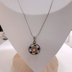 Millefiori Murano Glass Italy Liquid Sterling Silver Chain Pendant Necklace